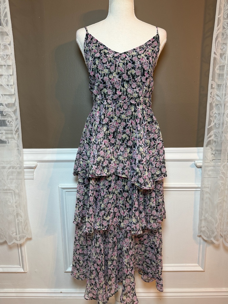 Allison New York Floral Tiered Ruffle Midi Dress Smocked Back S